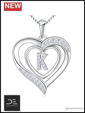 925 Sterling Silver Initial Heart Pendant Necklace for Women, Personalized